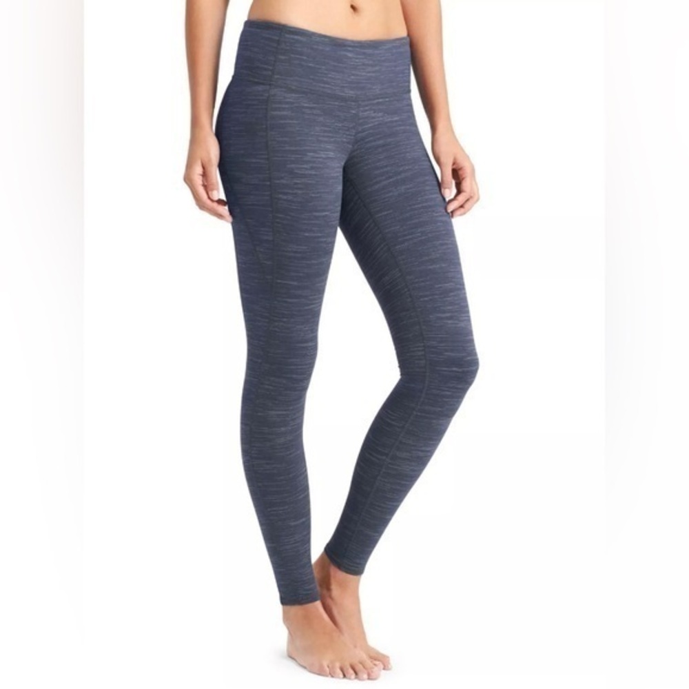 Athleta Striated Revelation Tight Navy Blue Gray Stripe Leggings Women’s size XS